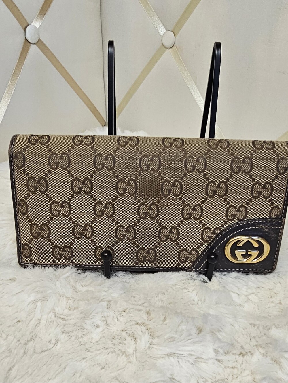 Gucci Beige/Brown Monogram Canvas Wallet with Gold GG Emblem * Project Condition